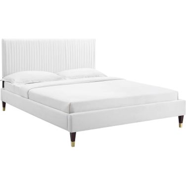 Peyton Performance Velvet Queen Platform Bed MOD-6596-WHI