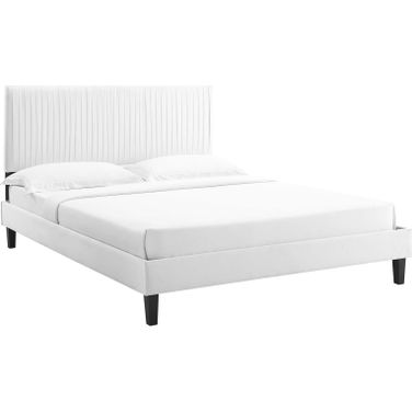 Peyton Performance Velvet Queen Platform Bed MOD-6597-WHI