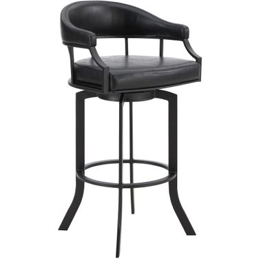 Pharaoh Swivel 26 Inch Black Powder Coated and Black Faux Leather Metal Bar Stool