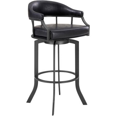 Pharaoh Swivel 26 Inch Mineral Finish and Black Faux Leather Bar Stool