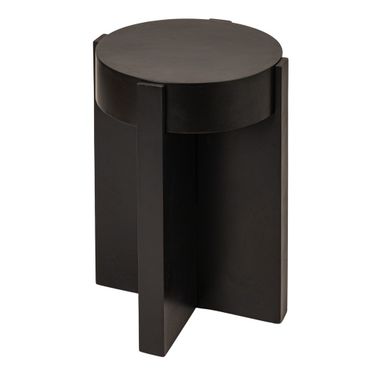 Phoenix Round Cross Slat Acacia Wood End Table with Metal Top In Black