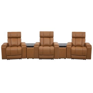 Phoenix Zero Gravity Power 3 Seat Home Theater Seating with 2 Wedges and Immersive Audio In Autumn Caramel