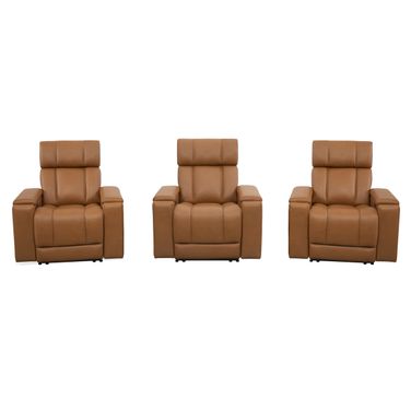 Phoenix Zero Gravity Power 3 Seat Home Theater Seating with Immersive Audio with Headrest and Foodrest In Autumn Caramel