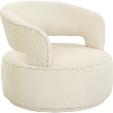 Piagia Upholstered Swivel Base Barrel Chair In Ivory