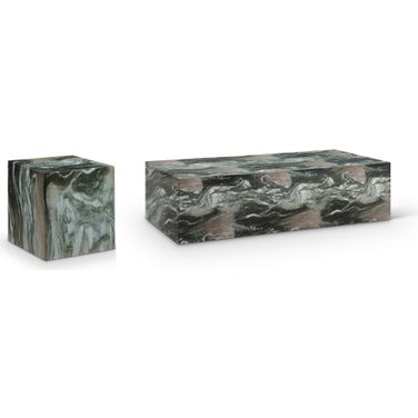 Piazza Marble Finish Concrete Occasional Table Set In Green