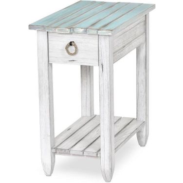 Picket Fence Chairside Table In Blue And White