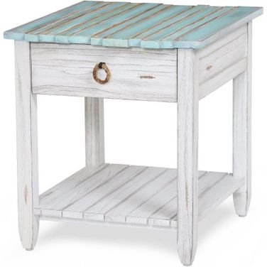 Picket Fence End Table In Blue And White