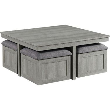 Picket House Furnishings Dawson Coffee Table With Four Storage Stools In Grey