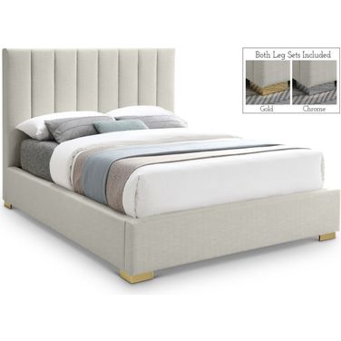 Pierce Linen Textured Fabric Full Bed In Beige