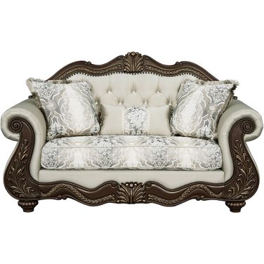 Pierce Loveseat with 3 Pillows In Beige and Cherry