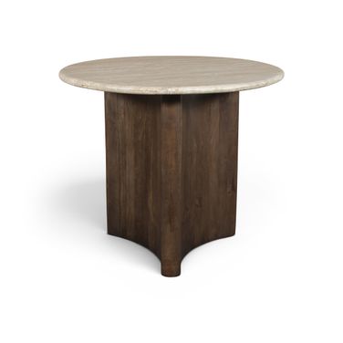 Pietra 36 Inch Travertine and Mango Wood Dining Table In Brown