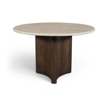 Pietra 48 Inch Travertine and Mango Wood Dining Table In Brown