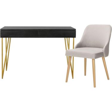 Pine Black and Gold Two Drawer Home Office Set