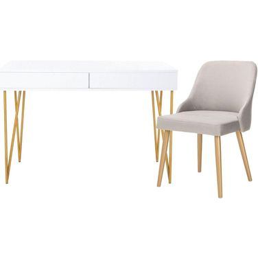 Pine White and Gold Two Drawer Home Office Set