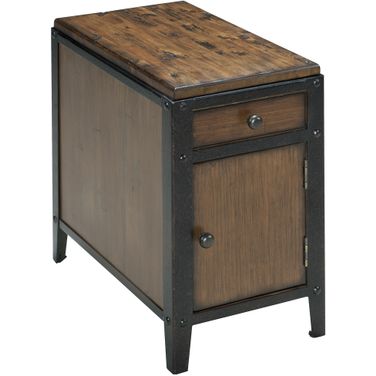 Pinebrook Chairside Door End Table In Distressed Natural Pine