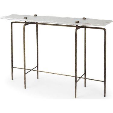 Pinera Iii White Marble Top Gold-Toned Iron Base Console Table