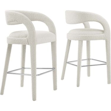 Pinnacle Boucle Upholstered Bar Stool Set of 2 In Ivory and Silver