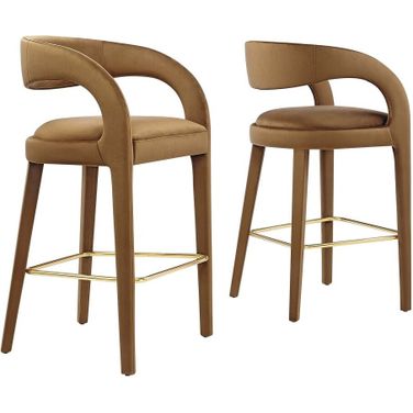 Pinnacle Performance Velvet Bar Stool Set of 2 In Brown/Gold
