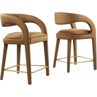 Pinnacle Performance Velvet Counter Stool Set of 2 In Brown/Gold