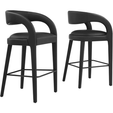 Pinnacle Vegan Leather Bar Stool Set of 2 In Black