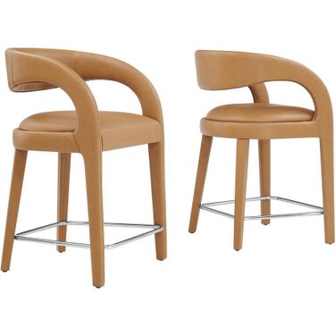 Pinnacle Vegan Leather Counter Stool Set of 2 In Silver Tan
