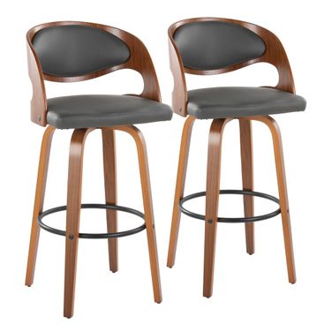 Pino 30 Inch Fixed Height Barstool Set of 2 In Walnut and Black