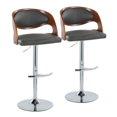 Pino Adjustable Barstool Set of 2 In Walnut and Chrome