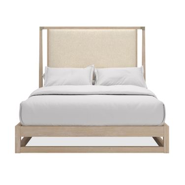 Pinstripe Light Queen Upholstered Bed In Natural
