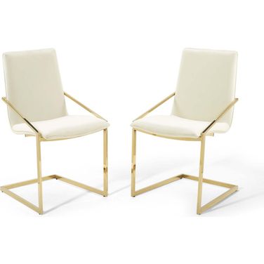 Pitch Dining Armchair Performance Velvet Set of 2 In Gold/Ivory