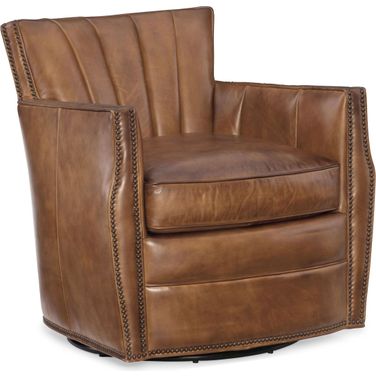 CC Carson Checkmate Pawn Leather Swivel Club Chair