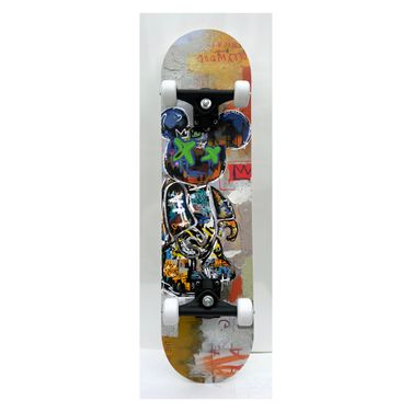 Playful Graffiti Bear Skateboard Decko - Board Wall Art In Multi