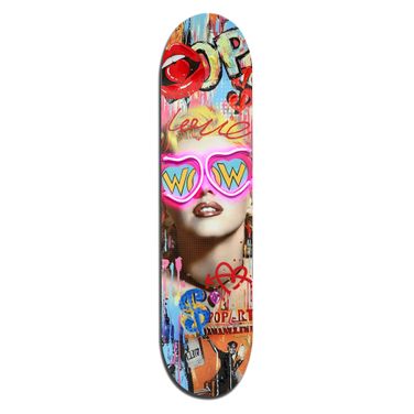 Playful Neon Pop Icon Skateboard Art Hand Embellished Neon Wall Art In Multi