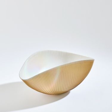 Pleated Medium Bowl In Ivory and Camel