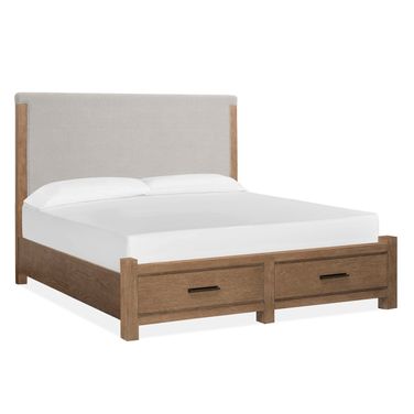 Plum Creek Queen Upholstered Panel Storage Bed In Sierra Brown