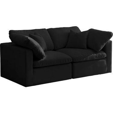 Plush Velvet Standard Comfort 2 Seater Modular Sofa with Arm Support In Black