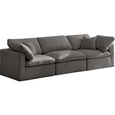 Plush Velvet Standard Comfort 3 Seater Modular Sofa with Arm Support In Grey