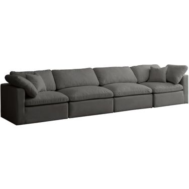 Plush Velvet Standard Comfort 4 Seater Modular Sofa with Arm Support In Grey