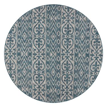 Pluvi Entwined Geometric Indoor/Outdoor Round Rug In Teal