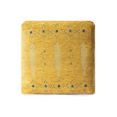 Plyza Turkish Border Ultra-Soft Pouf In Yellow