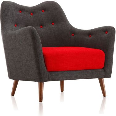 Poet Accent Chair With Tufted Buttons In Light Charcoal And Red