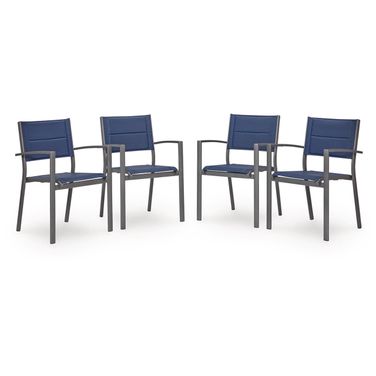 Point Bonita Outdoor Sling Arm Chair Set of 4 In Gray and Blue