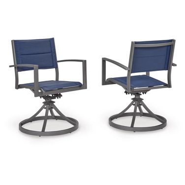 Point Bonita Outdoor Sling Swivel Chair Set of 2 In Gray and Blue