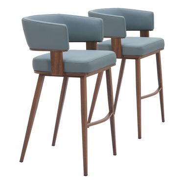 Poise Barstool In Azure Gray and Walnut