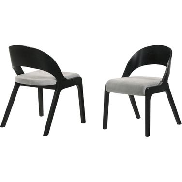 Polly Mid-Century Gray Upholstered Dining Chair Set of 2 In Black Finish