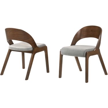 Polly Mid-Century Gray Upholstered Dining Chair Set of 2 In Walnut Finish