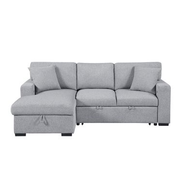 Pompano 2-Piece Sectional with Left Chaise, Pull-out Bed, Hidden Storages and Shelves, Charging Ports In Gray
