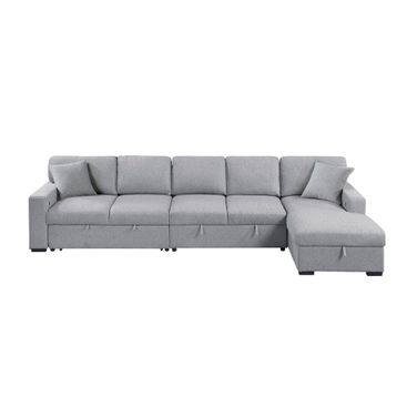 Pompano 3-Piece Sectional with Right Chaise, Pull-out Bed, Hidden Storages and Shelves, Charging Ports In Gray