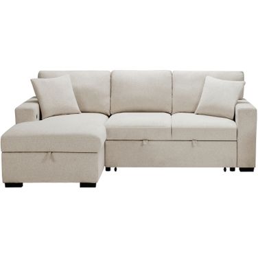 Pompano Sectional with Left Chaise, Pull-out Bed and Hidden Storage, Charging Ports In Beige