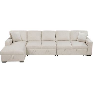 Pompano Sectional with Left Chaise, Pull-out Bed, Hidden Storages and Shelves, Charging Ports In Beige