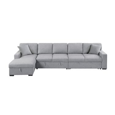 Pompano Sectional with Left Chaise, Pull-out Bed Hidden Storages and Shelves, Charging Ports In Gray
